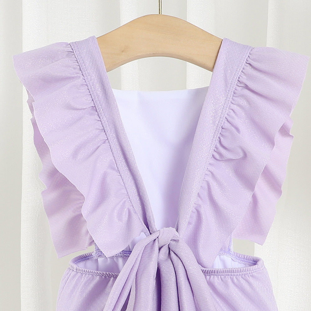 Wholesale Solid Color One Piece Polyester Kids Swimwear